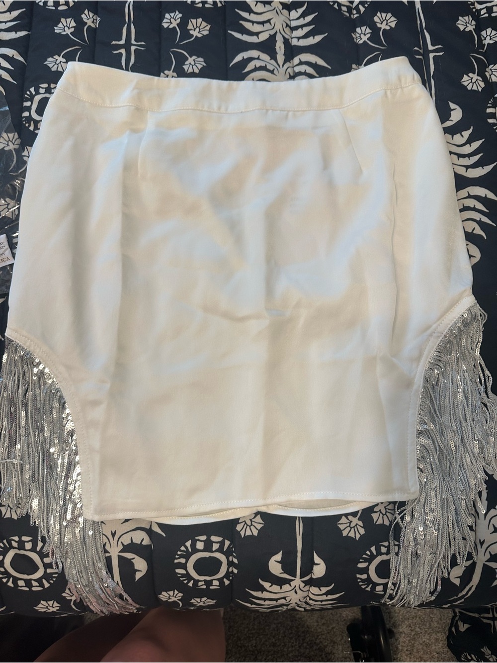 White Fringe Hem Mini Skirt